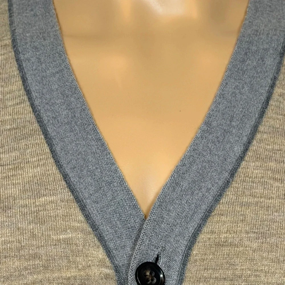 Banana Republic Men's Extra Fine Merino Wool Button Cardigan Tan Grey Size Large